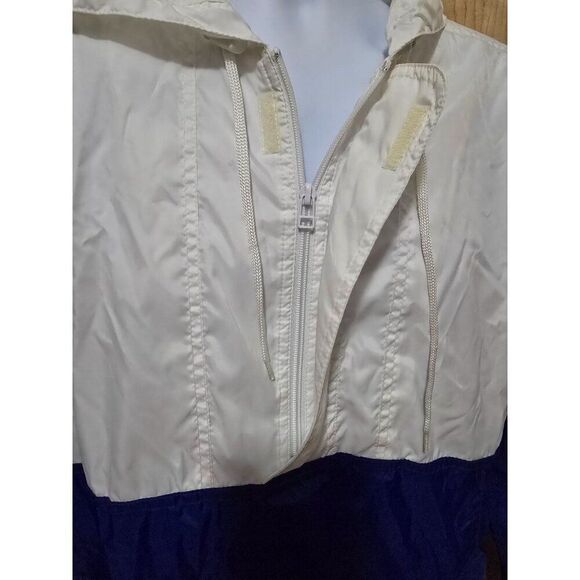 MTAPRO Vintage White Blue Pullover Nylon Windbreaker Jacket L With Hood Pockets - Picture 5 of 8